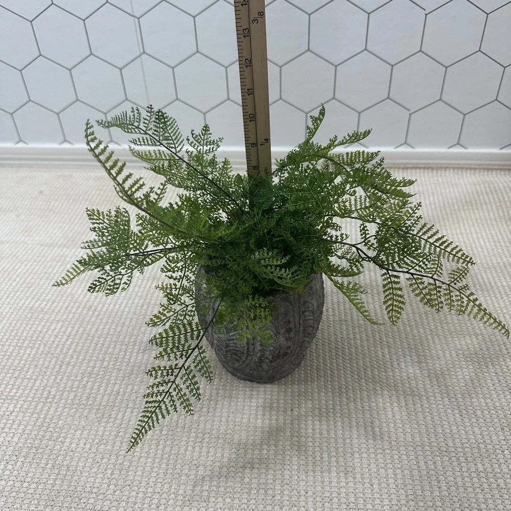 Artificial Fern Plant in‎ Grey Embossed Rustic Stone Pot Home Decor 13in